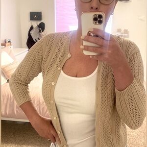 VINTAGE EDDIE BAUER Granny Coastal Grandma Preppy Pointelle Cable Knit Cardigan